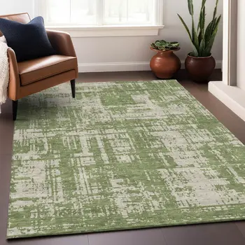 3' X 5' Green And Beige Abstract Washable Indoor Outdoor Area Rug