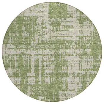 8' Green And Beige Round Abstract Washable Indoor Outdoor Area Rug