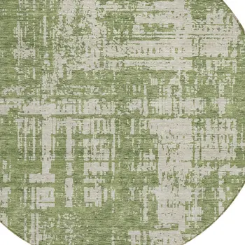 8' Green And Beige Round Abstract Washable Indoor Outdoor Area Rug
