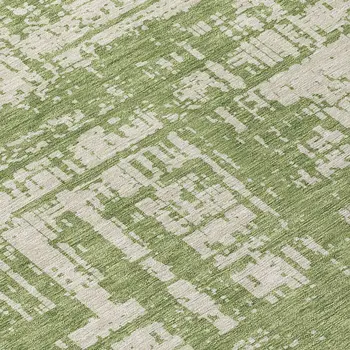 8' Green And Beige Round Abstract Washable Indoor Outdoor Area Rug
