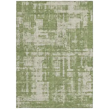 9' X 12' Green And Beige Abstract Washable Indoor Outdoor Area Rug