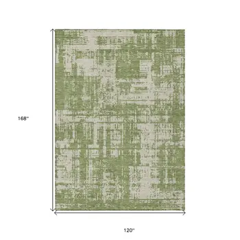10' X 14' Green And Beige Abstract Washable Indoor Outdoor Area Rug