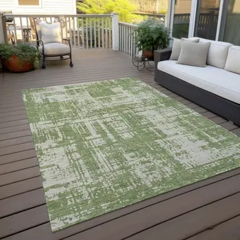 10' X 14' Green And Beige Abstract Washable Indoor Outdoor Area Rug