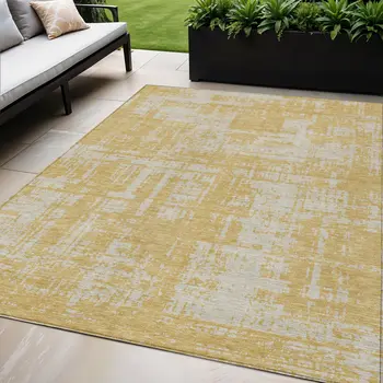 5' X 8' Gold And Gray Abstract Washable Indoor Outdoor Area Rug