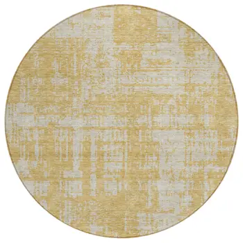 8' Gold And Gray Round Abstract Washable Indoor Outdoor Area Rug