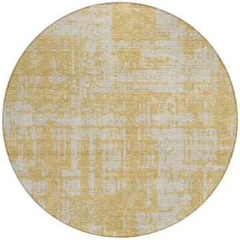 8' Gold And Gray Round Abstract Washable Indoor Outdoor Area Rug