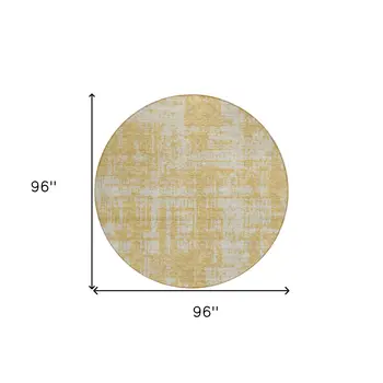 8' Gold And Gray Round Abstract Washable Indoor Outdoor Area Rug