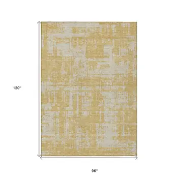 8' X 10' Gold And Gray Abstract Washable Indoor Outdoor Area Rug