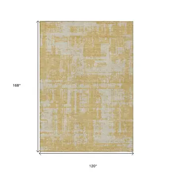 10' X 14' Gold And Gray Abstract Washable Indoor Outdoor Area Rug