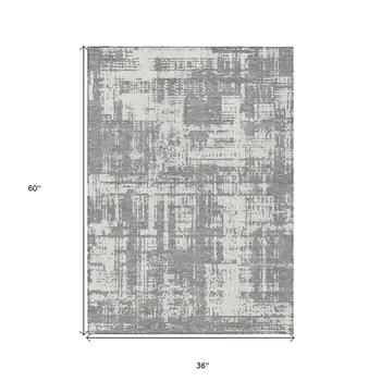 3' X 5' Gray And Ivory Abstract Washable Indoor Outdoor Area Rug