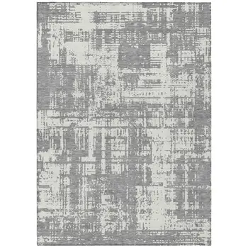 3' X 5' Gray And Ivory Abstract Washable Indoor Outdoor Area Rug