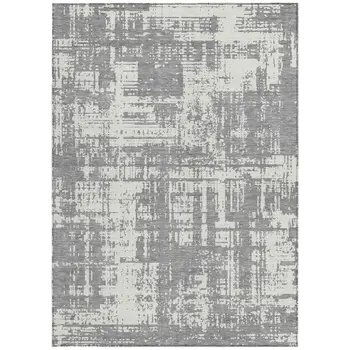 5' X 8' Gray And Ivory Abstract Washable Indoor Outdoor Area Rug