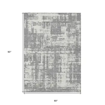 5' X 8' Gray And Ivory Abstract Washable Indoor Outdoor Area Rug