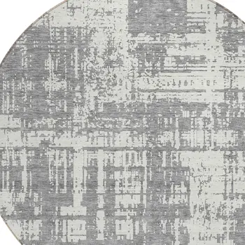 8' Gray And Ivory Round Abstract Washable Indoor Outdoor Area Rug