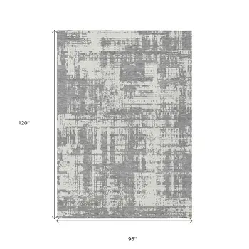 8' X 10' Gray And Ivory Abstract Washable Indoor Outdoor Area Rug