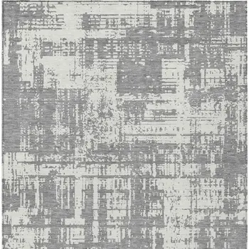 9' X 12' Gray And Ivory Abstract Washable Indoor Outdoor Area Rug
