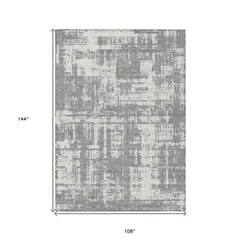 9' X 12' Gray And Ivory Abstract Washable Indoor Outdoor Area Rug