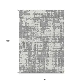 10' X 14' Gray And Ivory Abstract Washable Indoor Outdoor Area Rug
