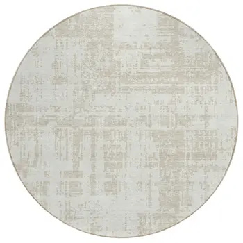 8' Ivory And Beige Round Abstract Washable Indoor Outdoor Area Rug