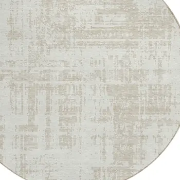 8' Ivory And Beige Round Abstract Washable Indoor Outdoor Area Rug