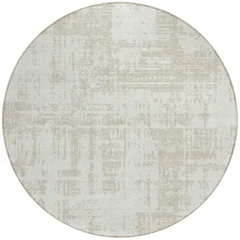 8' Ivory And Beige Round Abstract Washable Indoor Outdoor Area Rug