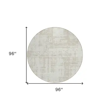8' Ivory And Beige Round Abstract Washable Indoor Outdoor Area Rug