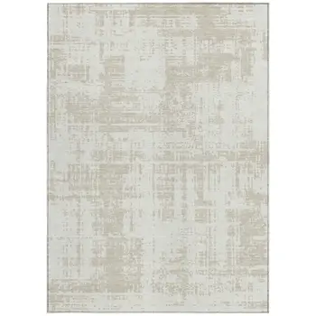 9' X 12' Ivory And Beige Abstract Washable Indoor Outdoor Area Rug