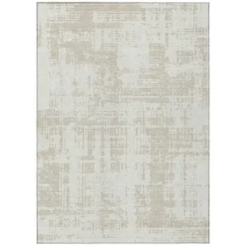 10' X 14' Ivory And Beige Abstract Washable Indoor Outdoor Area Rug