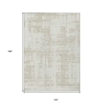10' X 14' Ivory And Beige Abstract Washable Indoor Outdoor Area Rug