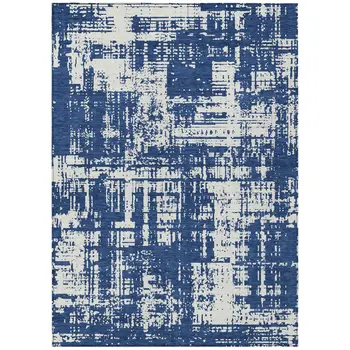 5' X 8' Navy Blue And Ivory Abstract Washable Indoor Outdoor Area Rug