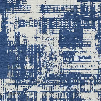 9' X 12' Navy Blue And Ivory Abstract Washable Indoor Outdoor Area Rug