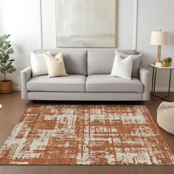 3' X 5' Brown And Ivory Abstract Washable Indoor Outdoor Area Rug