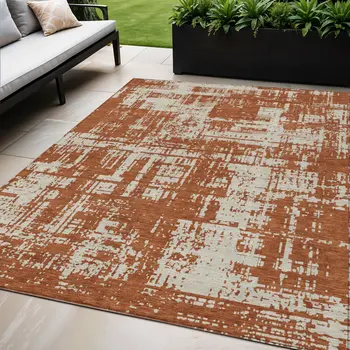 5' X 8' Brown And Ivory Abstract Washable Indoor Outdoor Area Rug
