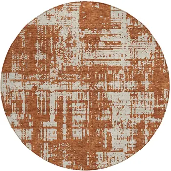 8' Brown And Ivory Round Abstract Washable Indoor Outdoor Area Rug