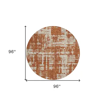 8' Brown And Ivory Round Abstract Washable Indoor Outdoor Area Rug