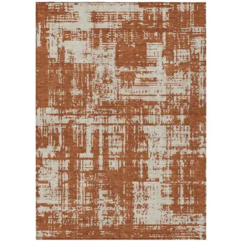 10' X 14' Brown And Ivory Abstract Washable Indoor Outdoor Area Rug