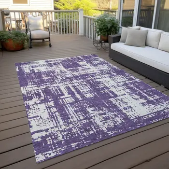 3' X 5' Purple And Ivory Abstract Washable Indoor Outdoor Area Rug