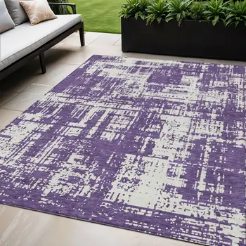 5' X 8' Purple And Ivory Abstract Washable Indoor Outdoor Area Rug