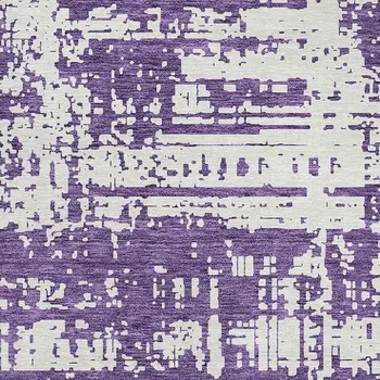 8' Purple And Ivory Round Abstract Washable Indoor Outdoor Area Rug