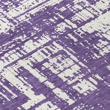 8' Purple And Ivory Round Abstract Washable Indoor Outdoor Area Rug