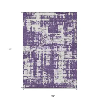 8' X 10' Purple And Ivory Abstract Washable Indoor Outdoor Area Rug