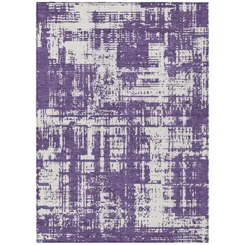 10' X 14' Purple And Ivory Abstract Washable Indoor Outdoor Area Rug