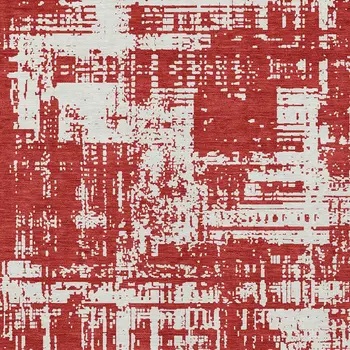 3' X 5' Red And Ivory Abstract Washable Indoor Outdoor Area Rug