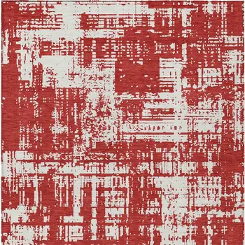 9' X 12' Red And Ivory Abstract Washable Indoor Outdoor Area Rug