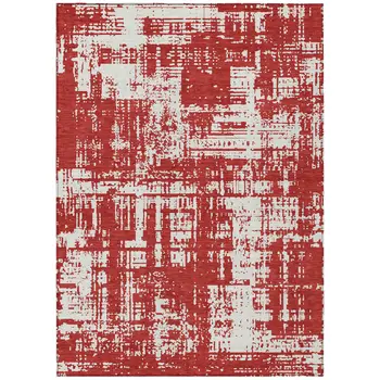10' X 14' Red And Ivory Abstract Washable Indoor Outdoor Area Rug