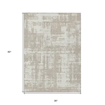 3' X 5' Taupe And Ivory Abstract Washable Indoor Outdoor Area Rug