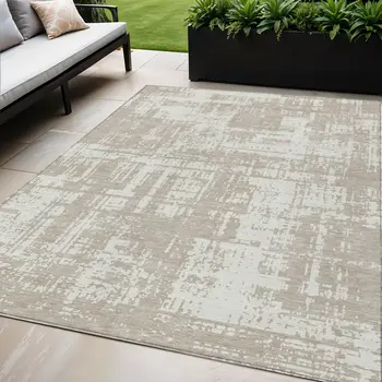 5' X 8' Taupe And Ivory Abstract Washable Indoor Outdoor Area Rug