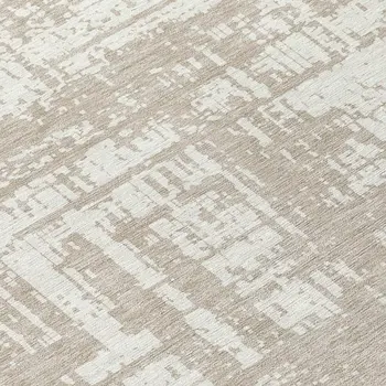 8' Taupe And Ivory Round Abstract Washable Indoor Outdoor Area Rug