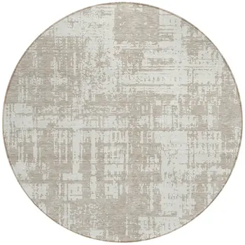 8' Taupe And Ivory Round Abstract Washable Indoor Outdoor Area Rug