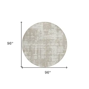 8' Taupe And Ivory Round Abstract Washable Indoor Outdoor Area Rug